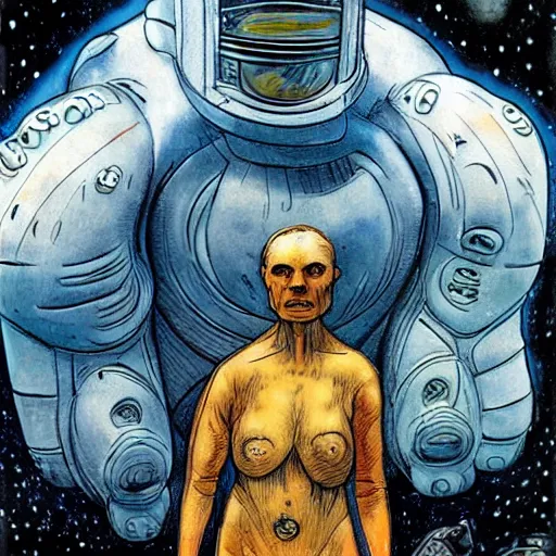 Image similar to the alien cosmic psychedelic tardigrade that awaits you at the end of all of space and time, by enki bilal
