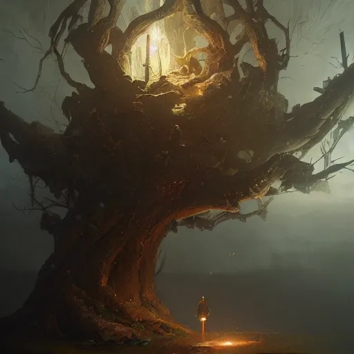 Image similar to Yggdrasil, atmospheric lighting, detailed, by Greg Rutkowski, trending on artstation