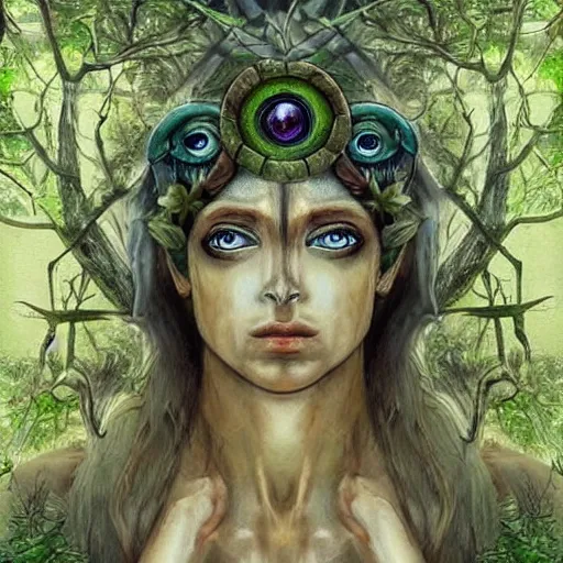 Prompt: greek gods in forest, three eyed, wide wide shot, dry, in water, colors, eye in forehead, pins, very detailed, wet eyes reflecting into eyes reflecting into infinity, beautiful lighting