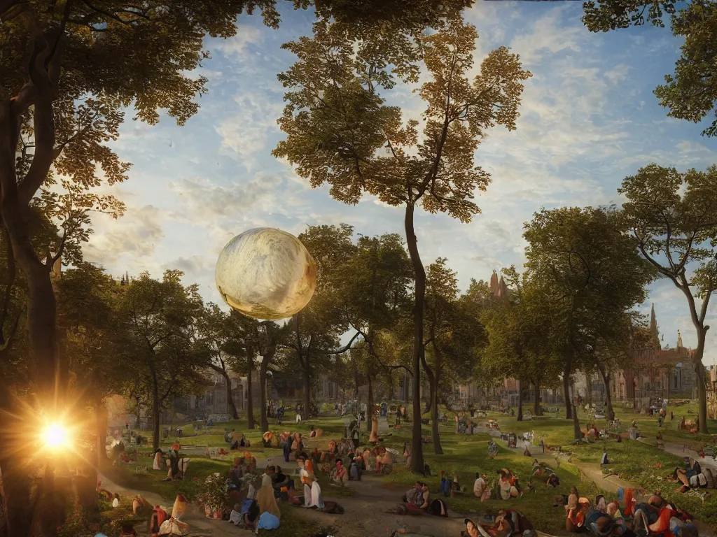 Image similar to 3 d render, sunlight study, the universe is a spheroid region 7 0 5 meters in diameter, art nouveau, by jan brueghel the younger and ( ( ( ( ( lisa frank ) ) ) ) ), 8 k, sharp focus, octane render