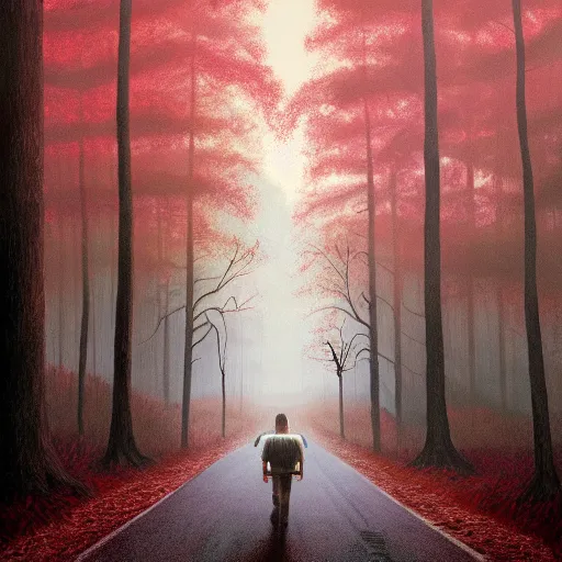 Prompt: Painting of forest in the upside down in stranger things