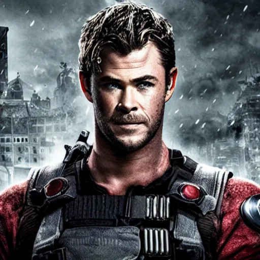 Image similar to chris hemsworth as chris refield in resident evil, 4k, high detail, high-resolution photograph, professional photography