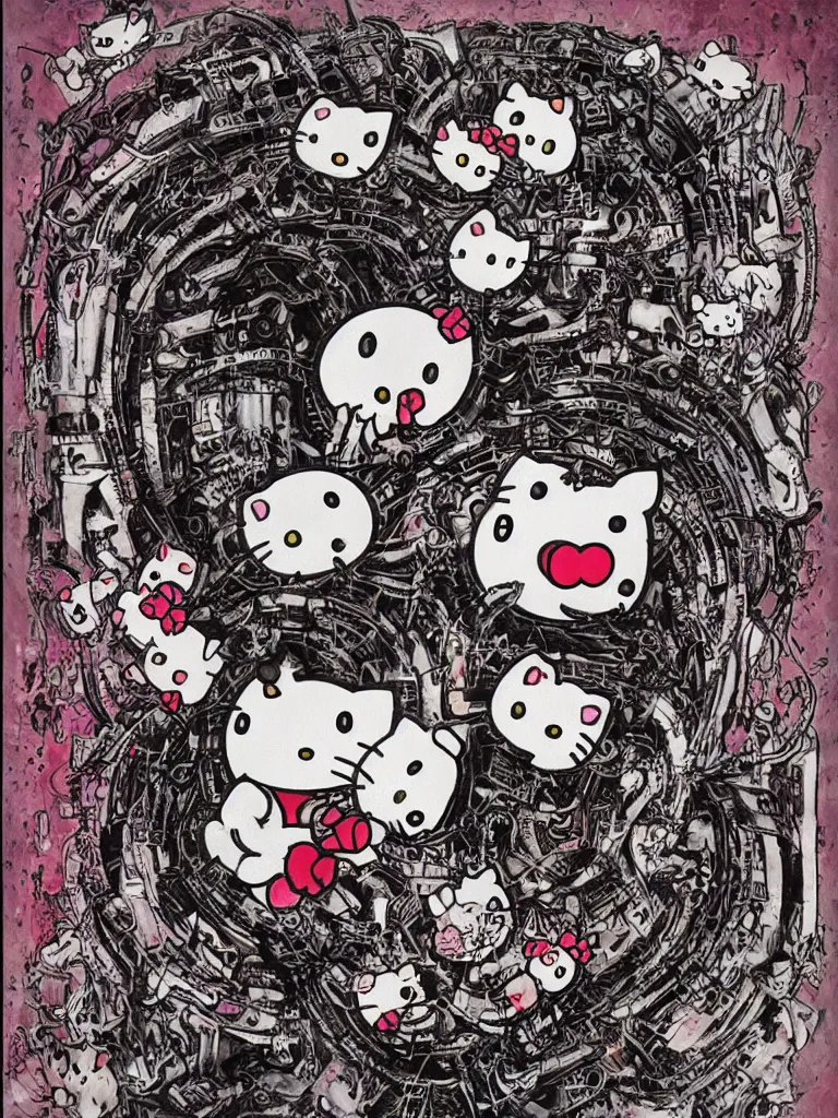 Image similar to Corrupt Hello Kitty monster painted by H. R. Giger