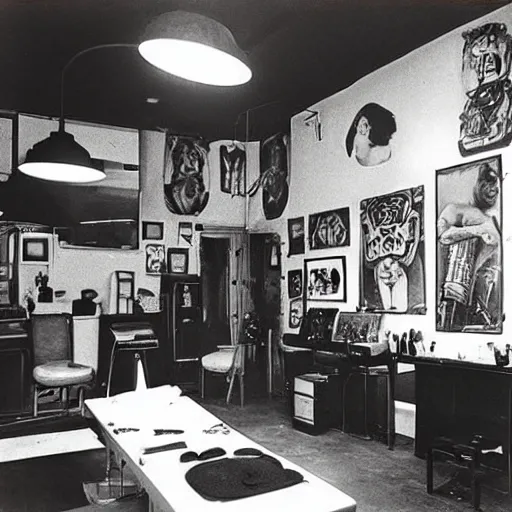 Prompt: “ interior of tattoo studio in 1 9 6 0 ”