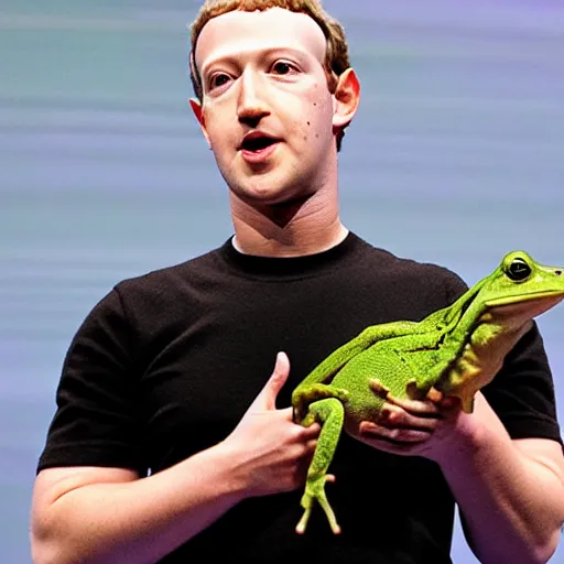 Image similar to mark zuckerberg holding a live frog in his hand