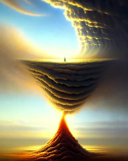 Prompt: a hyper - detailed 3 d render like an oil painting of sky giving birth to land, surrealism!!!!! surreal concept art, lifelike, photorealistic, digital painting, aesthetic, smooth, sharp focus, artstation hd, by greg rutkowski, bruce pennington, valentina remenar, rhads, asher duran,