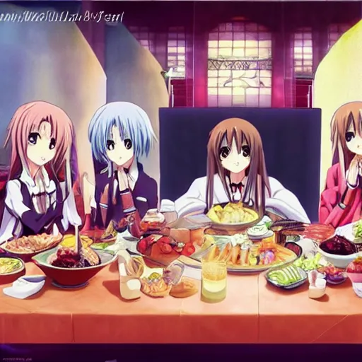 Image similar to the last supper in style of anime girl