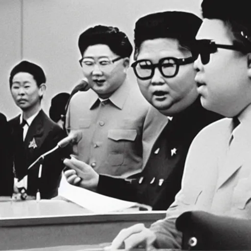 Image similar to rare vintage footage of a Kaiju Starfish monster overshadowing Kim Jong-il, obscured underexposed view