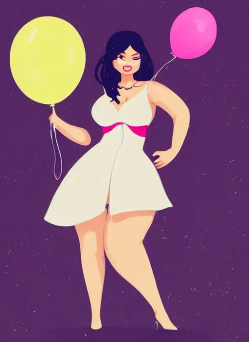 Image similar to curvy woman resembling selena gomez at a birthday party wearing mickey ears. balloons. clean cel shaded vector art. shutterstock. behance hd by lois van baarle, artgerm, helen huang, by makoto shinkai and ilya kuvshinov, rossdraws, illustration,