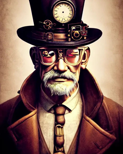 Image similar to steampunk old man portrait, handsome, steampunk hat, detective coat, steampunk monocle, hyper realistic 3 d render by ilya kuvshinov, peter mohrbacher, greg rutkowski, ryohei hase, dramatic lighting, intricate, highly detailed, sharp focus, luminous, unreal engine, blender, deviant art, masterpiece, ray tracing