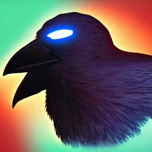 Image similar to halo 2 emblem depicting a raven with a halo, with professional lighting, concept art, vector art, 8 k, highly detailed, artstation