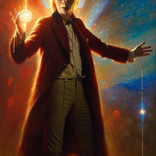 Image similar to david bowie as doctor who, radiant light, caustics, heroic, bright iridescent light, by gaston bussiere, bayard wu, greg rutkowski, maxim verehin