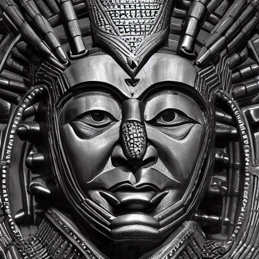 Image similar to benjamin netanyahu as aztec god by szukalski, high detail, sharp focus, 4 k