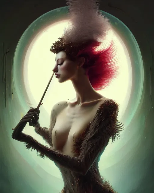 Prompt: of augean stables, ornate, ostrich feathers, imperil, beauty portrait, complex 3 d render by peter mohrbacher, wlop, ilya kuvshinov, thomas kinkade, victo ngai, ryohei hase, sharp focus, unreal engine, octane, global illumination, highly detailed, masterpiece, award winning, post processing