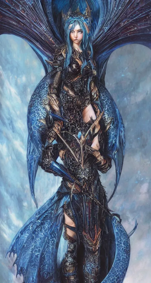 Image similar to Gothic elf princess in blue dragon armor by karol bak