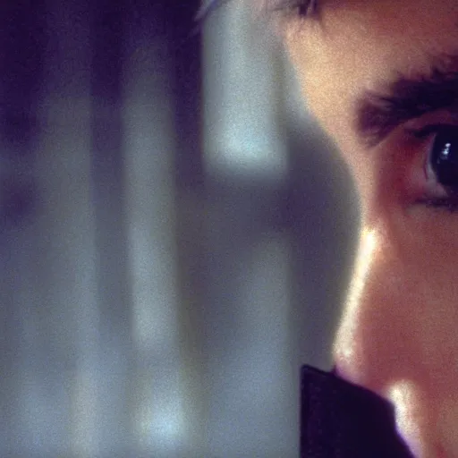 Prompt: close up portrait of a runaway replicant in an empty room, still from the movie bladerunner