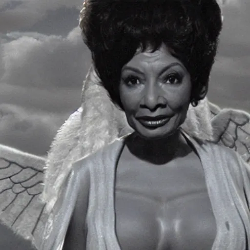 Image similar to nichelle nichols as a heavenly angel in cloud heaven photorealistic fantasy epic