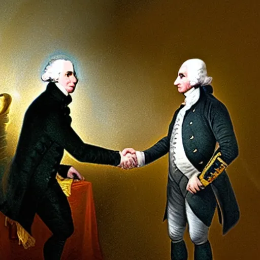 Image similar to short scary alien shaking hands with george washington in an 1800s photograph