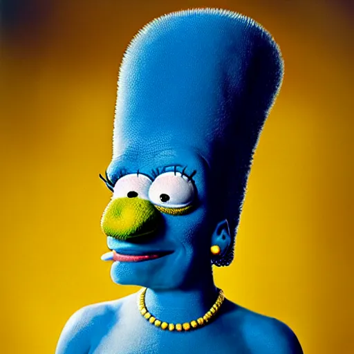 Image similar to uhd photorealisitc candid photo of marge simpson. photo by annie leibowitz and steve mccurry