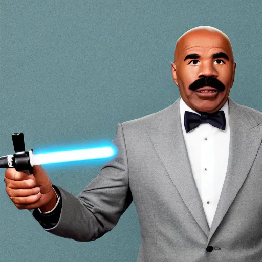 Image similar to steve harvey holding lightsaber, detailed, clean, realistic