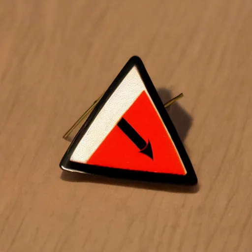 Image similar to a triangle enamel pin depicting a caution warning label, smooth curves