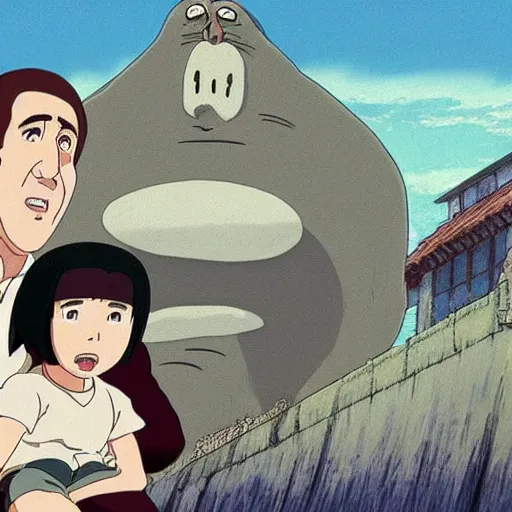 Image similar to Nicolas cage in the film spirited away by studio ghibli