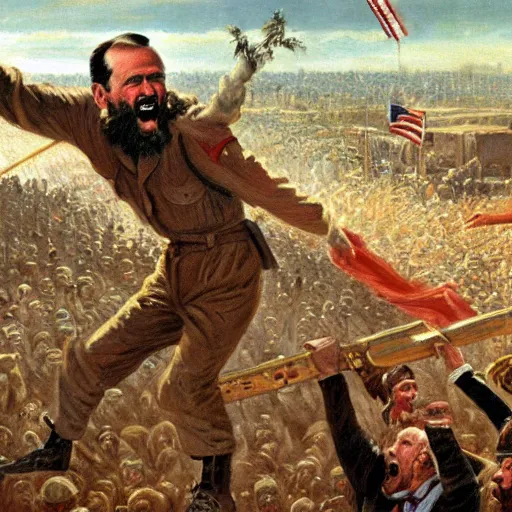 Prompt: Giant George H.W. Bush terrorizes Iraq, oil on canvas, 1883