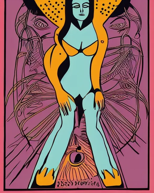 Prompt: vulvina queen of ecstasy, by saul bass, graphic design, flat color, solid color, poster