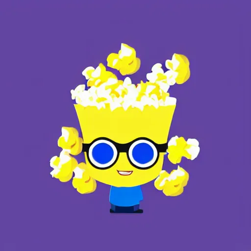 Prompt: vector anime chibi style logo featuring a single piece of flaming piece of popcorn with a smiling face, with mirrorshades sunglasses, popcorn as morpheus, clean composition, symmetrical