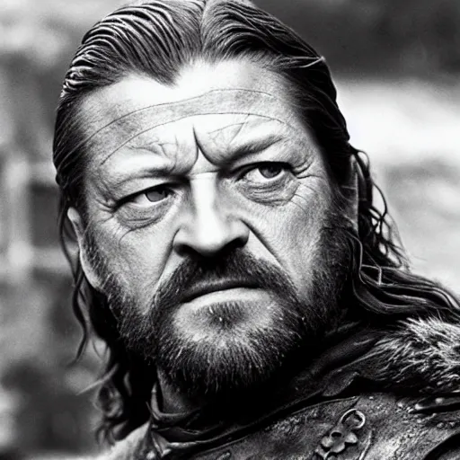 Prompt: a film still of Ned Stark in Game of Thrones released in 1940s