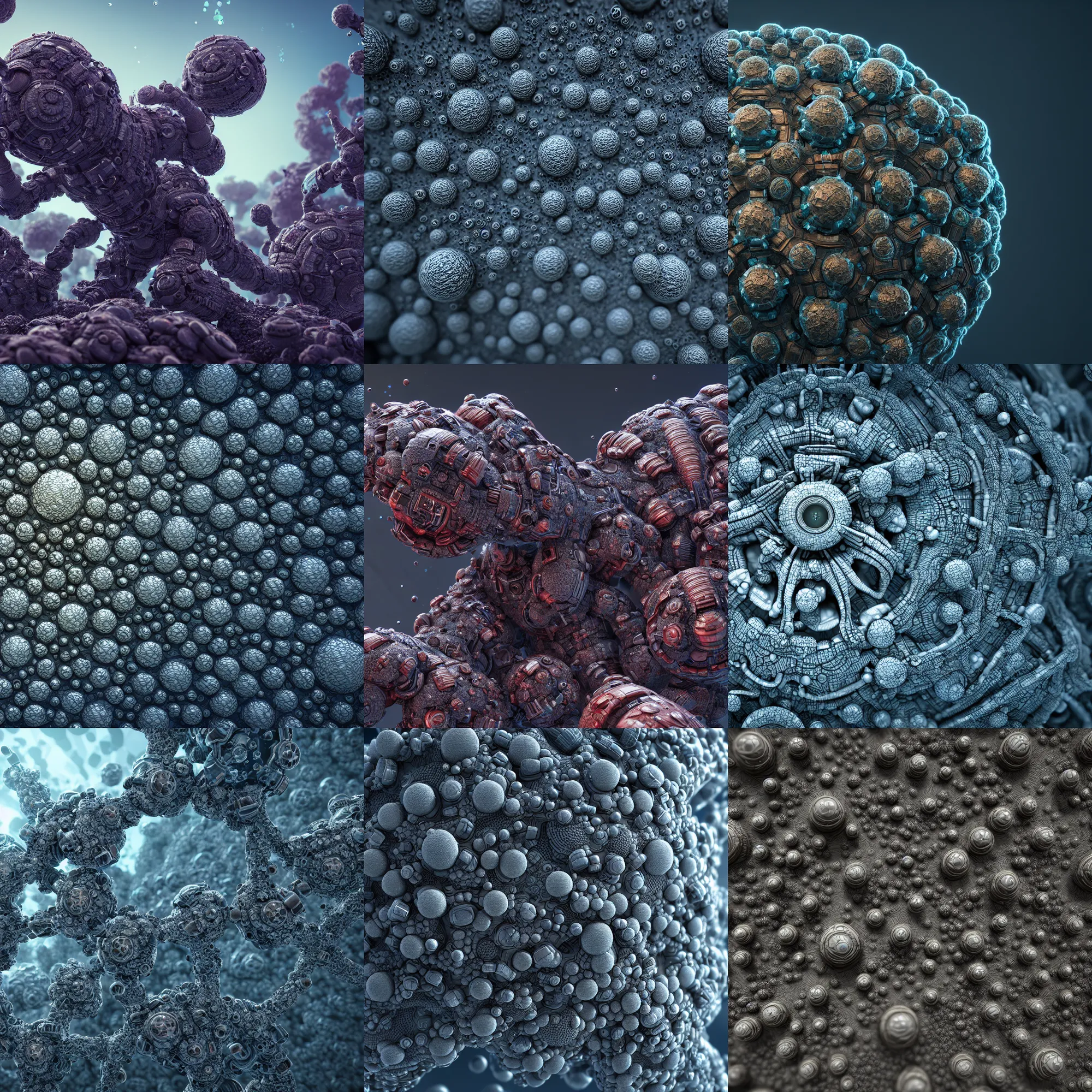 Prompt: microscopic structures, octane render, 8 k, unreal 5, highly detailed, wide angle, intricate complexity, sharp focus, trending on artstation,