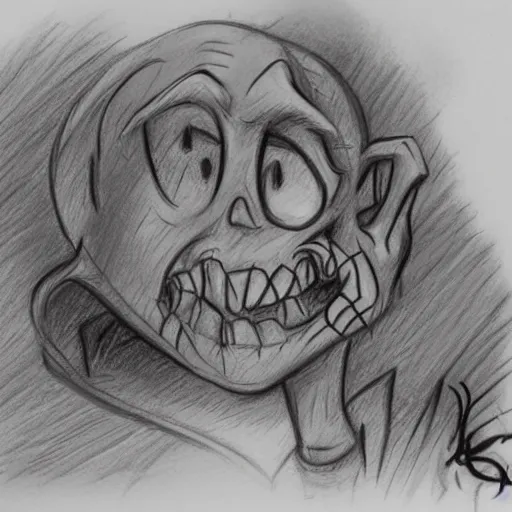 Prompt: 1 1 2 2 milt kahl pencil sketch a lovecraftian zombie horror loomis