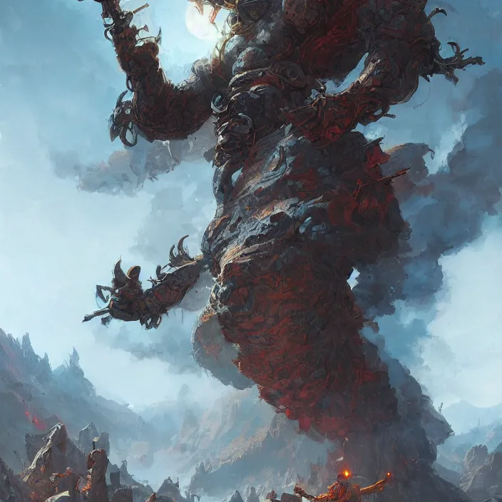 Image similar to cyclops giant gazing d & d, d & d style, trending on artstation, intricate, highly detailed, vivid painting, colorful, art by greg rutkowski