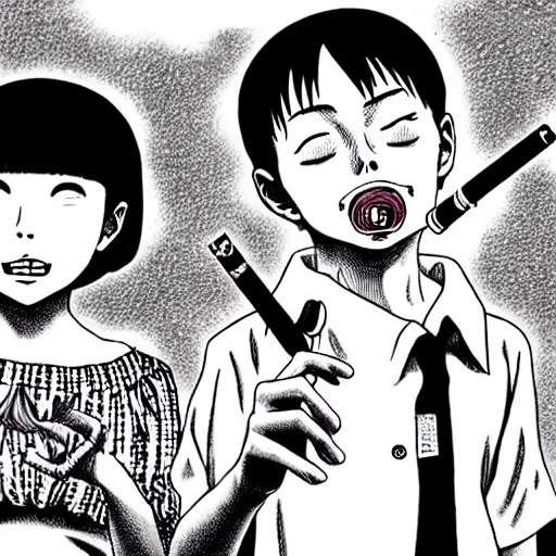 Image similar to children happy smoking by junji ito