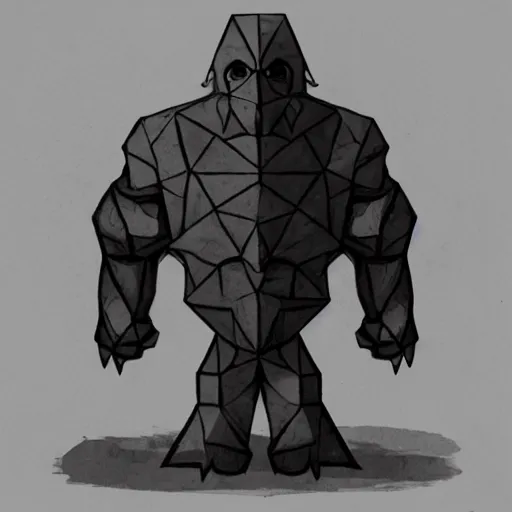 Prompt: Golem with a 12 side polyhedron head. Dark Fantasy, concept art, Bloodborne style