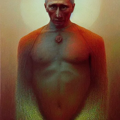 Prompt: vladimir putin as a zdzisław beksinski painting, epic,