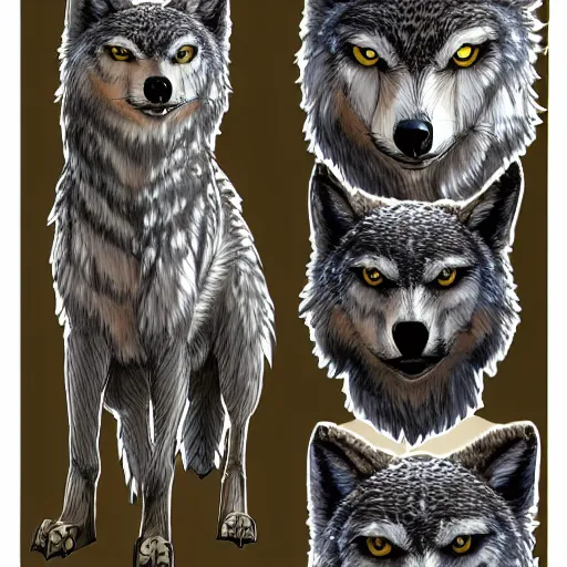 Prompt: ( ( ( wolf ) ) ) with the head of an owl, animal reference sheet, featured on artstation