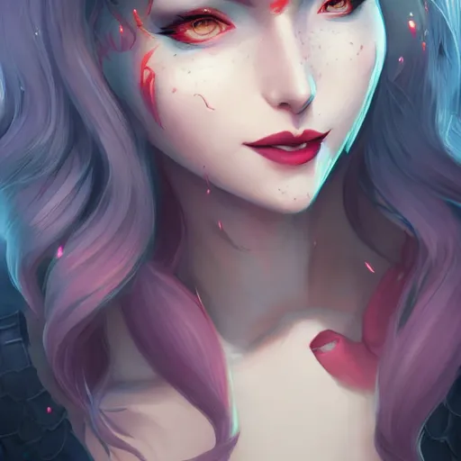 Image similar to a portrait of a beautiful vampire, art by lois van baarle and loish and ross tran and rossdraws and sam yang and samdoesarts and artgerm, digital art, highly detailed, intricate, sharp focus, Trending on Artstation HQ, deviantart, unreal engine 5, 4K UHD image