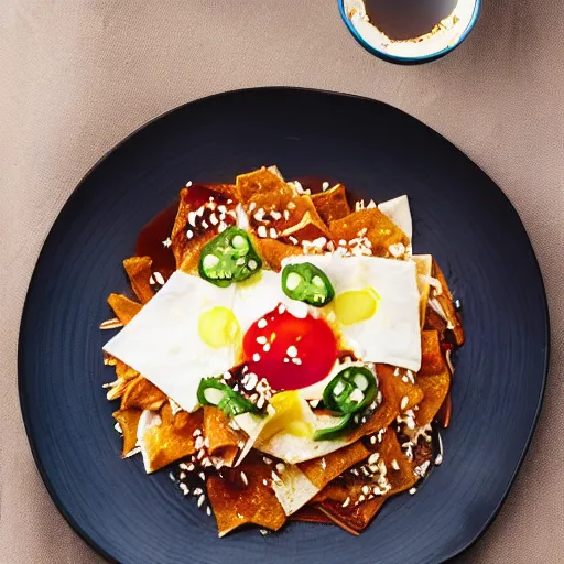 Image similar to Korean chilaquiles, food photography