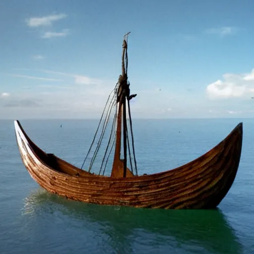 Prompt: viking longship in the sea, norse, history, wood