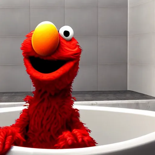 Prompt: an unreal engine render of elmo in a bathtub