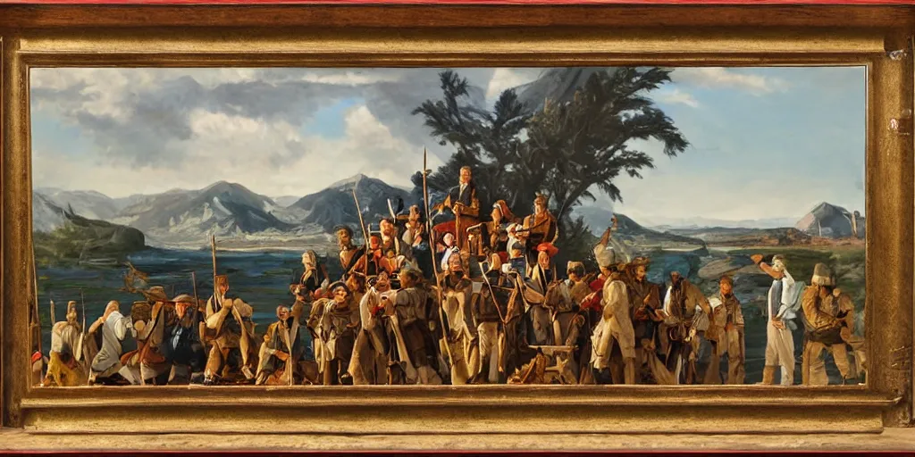 Image similar to a lewis and clark expedition scenery, painted