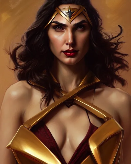 Prompt: gal gadot vampire, perfect face, gold waistcoat, cinematic, stunning, highly detailed, digital painting, artstation, smooth, hard focus, illustration, art by artgerm and greg rutkowski and alphonse mucha