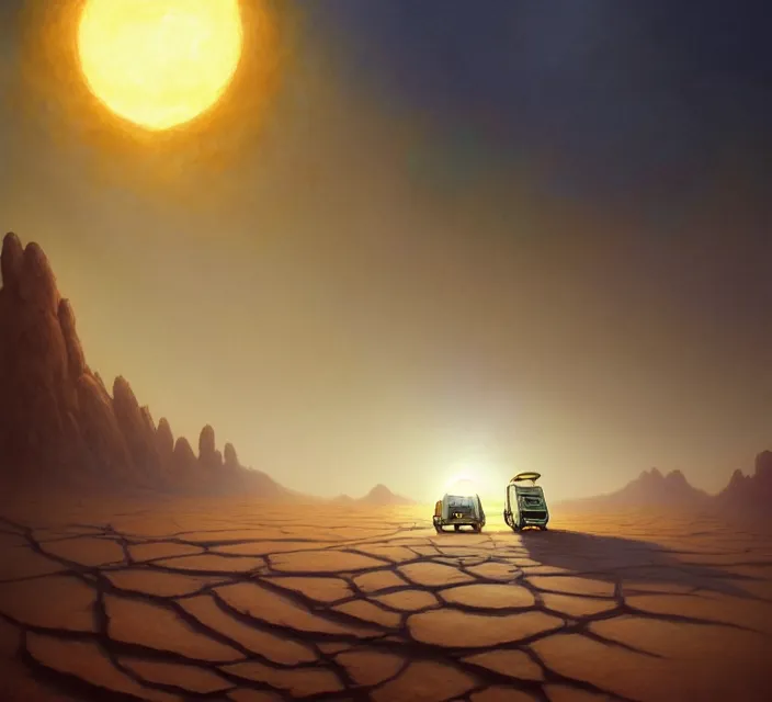 Image similar to subsurface scattering, a desert caravan rests at an oasis, the art of athas and dark sun, brom's dark sun art on a 7 0's style fantasy novel cover, oasis in desert, digital painting by brom, amazingly detailed d & d art, concept art, intricate details, beautiful, volumetric lighting, ultrarealistic, cgsociety, artstation