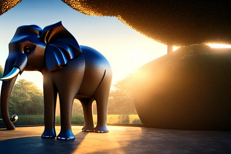 Prompt: huge diamond elephant, ray tracing, rtx, sunlight, many details, octane render, high quality, 8 k