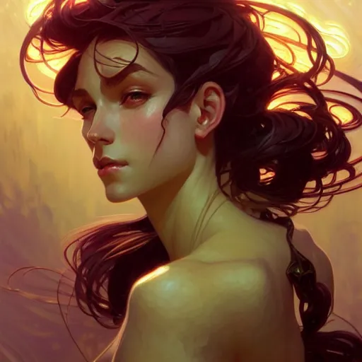 Image similar to Portrait of a girl surrounded by nodes, face, fantasy, intricate, elegant, highly detailed, digital painting, artstation, concept art, smooth, sharp focus, illustration, art by Jesper Ejsing and Fernanda Suarez and Artem Demura and alphonse mucha