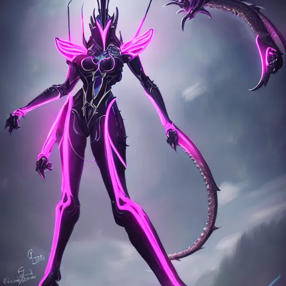 Image similar to highly detailed giantess shot exquisite warframe fanart, looking up at a giant 500 foot tall beautiful stunning saryn prime female warframe, as a stunning anthropomorphic robot female dragon, looming over you, posing elegantly, dancing over you, your view between the legs, white sleek armor with glowing fuchsia accents, proportionally accurate, anatomically correct, sharp claws, two arms, two legs, camera close to the legs and feet, giantess shot, upward shot, ground view shot, leg and thigh shot, epic low shot, high quality, captura, realistic, professional digital art, high end digital art, furry art, macro art, giantess art, anthro art, DeviantArt, artstation, Furaffinity, 3D realism, 8k HD octane render, epic lighting, depth of field