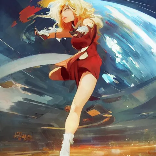 Prompt: Yang Xiao Long from RWBY by John Berkey and Peter Mohrbacher, rule of thirds, beautiful, in intergalactic hq, Refined, masterpiece, face anatomy