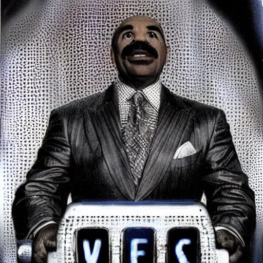 Image similar to steve harvey as an alien hosting family feud, by h. r giger. highly detailed realistic photo. captured squids.