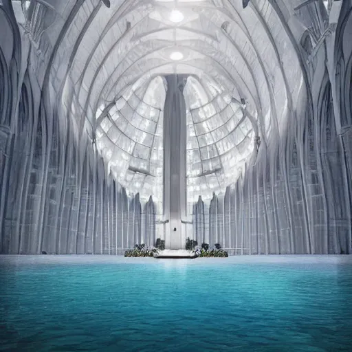 Prompt: futuristic architecture, submerged cathedral, surreal